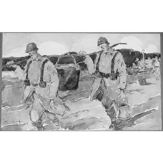 Paris, salon des Armées, La soupe, aquarelle de Antral. [légende d’origine]