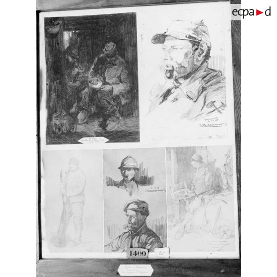 Paris, salon des Armées, Poilus classe 1895 et 1915, dessins de Lallemand [légende d’origine]