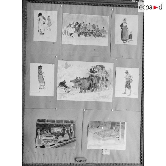 Paris, salon des Armées, croquis aquarellés de Touchet. [légende d’origine]