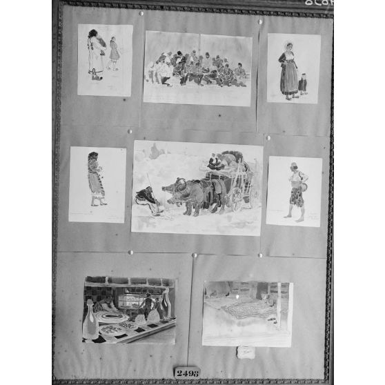 Paris, salon des Armées, croquis aquarellés de Touchet. [légende d’origine]