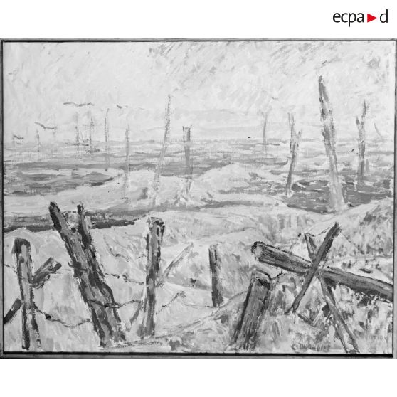 Paris, salon des Armées, Le trou Bricot, peinture à l'huile de Thorndike. [légende d’origine]