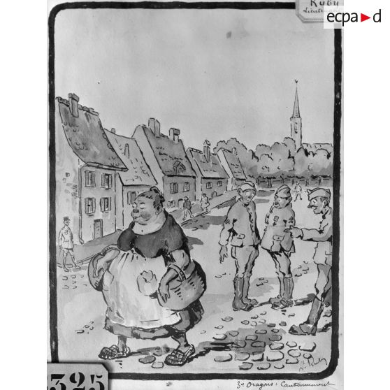 Paris, salon des Armées, Le cantonnement, dessin de Ruby. [légende d’origine]