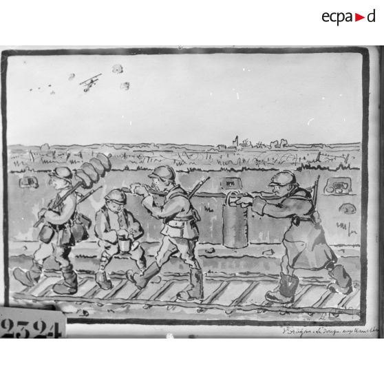 Paris, salon des Armées, La soupe aux tranchées, dessin de Ruby. [légende d’origine]