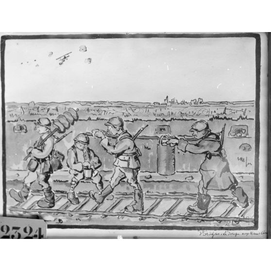 Paris, salon des Armées, La soupe aux tranchées, dessin de Ruby. [légende d’origine]