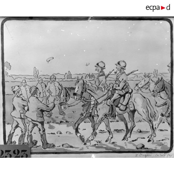 Paris, salon des Armées, La relève, dessin de Ruby. [légende d’origine]