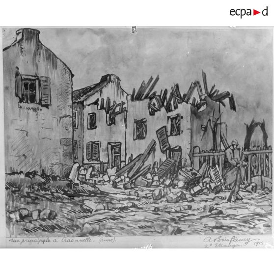 Paris, salon des Armées, Ruines de Craonnelle, aquarelle de Bois Fleury. [légende d’origine]