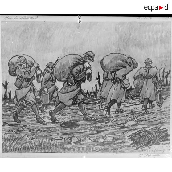 Paris, salon des Armées, Ravitaillement, aquarelle de Bois Fleury. [légende d’origine]