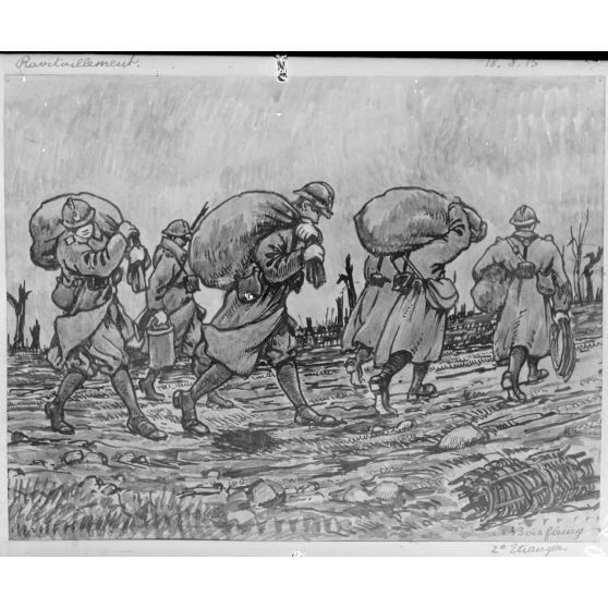 Paris, salon des Armées, Ravitaillement, aquarelle de Bois Fleury. [légende d’origine]