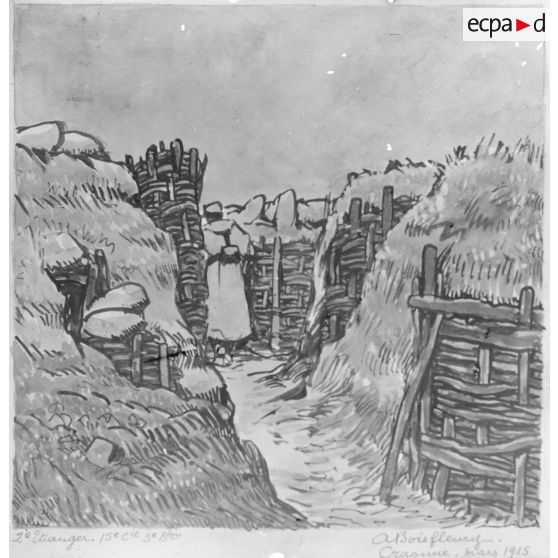 [Paris, salon des Armées. Peinture de A. Bois Fleury représentant les tranchées à Craonne.]