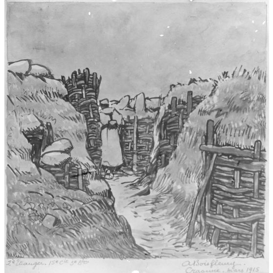 [Paris, salon des Armées. Peinture de A. Bois Fleury représentant les tranchées à Craonne.]
