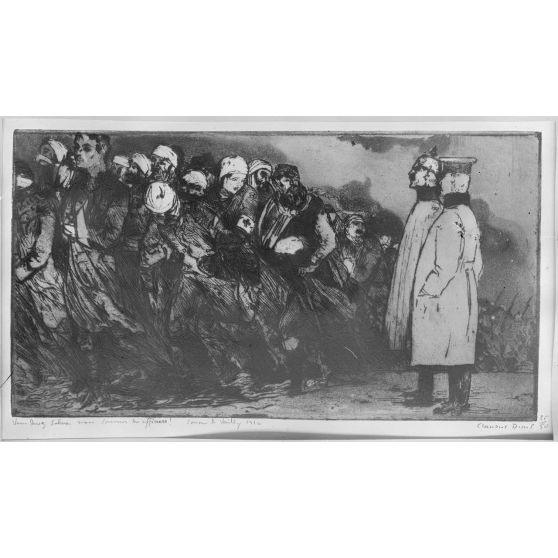 Paris, salon des Armées, « Vous devez saluer, nous sommes des officiers », eau forte de Denis. [légende d’origine]