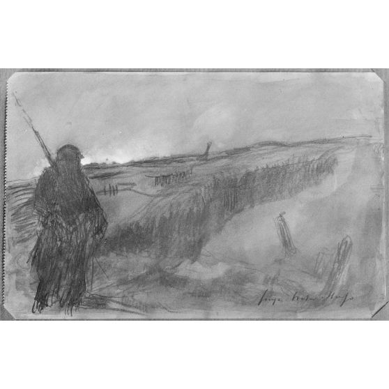 Paris, aux Arts décoratifs, croquis de guerre, de Georges Victor Hugo, Sentinelle la nuit. [légende d’origine]