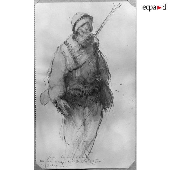 Paris, aux Arts décoratifs, croquis de guerre, de Georges Victor Hugo, Un rescapé de l’affaire du 27 février. [légende d’origine]