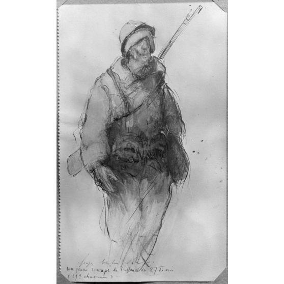 Paris, aux Arts décoratifs, croquis de guerre, de Georges Victor Hugo, Un rescapé de l’affaire du 27 février. [légende d’origine]