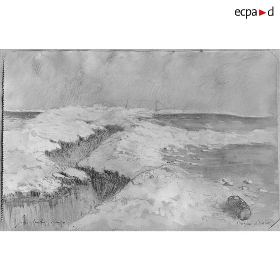 Paris, aux Arts décoratifs, croquis de guerre, de Georges Victor Hugo, Le boyau d’Evian. [légende d’origine]