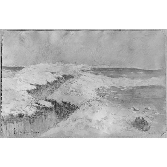 Paris, aux Arts décoratifs, croquis de guerre, de Georges Victor Hugo, Le boyau d’Evian. [légende d’origine]