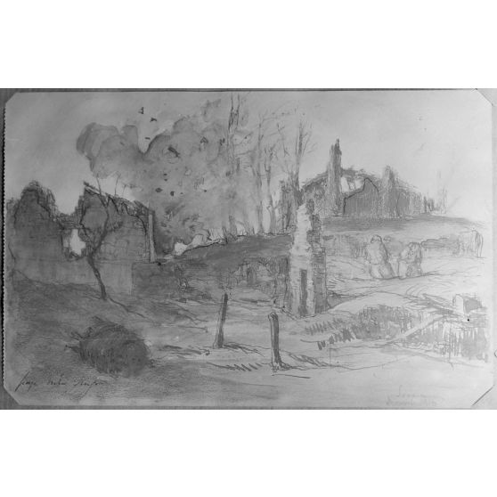 Paris, aux Arts décoratifs, croquis de guerre, de Georges Victor Hugo, Souain. [légende d’origine]