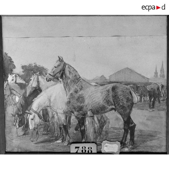 Paris, salon des Armées, chevaux à la corde, dessin réhaussé de Dubaut. [légende d’origine]