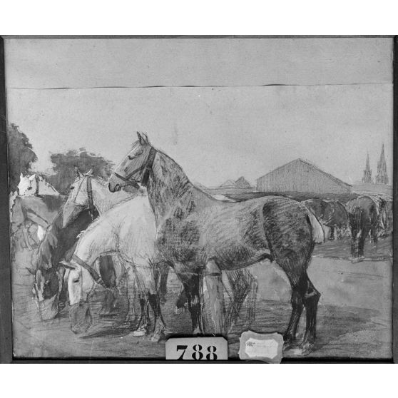 Paris, salon des Armées, chevaux à la corde, dessin réhaussé de Dubaut. [légende d’origine]