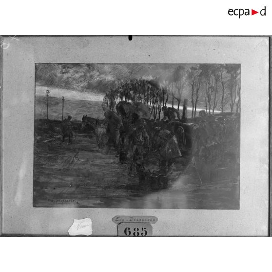 Paris, salon des Armées, Ravitaillement, dessin de Delécluse. [légende d’origine]