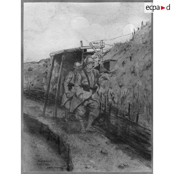 Paris, salon des Armées, Guetteur, aquarelle de Thomas. [légende d’origine]