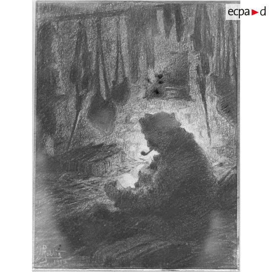 Paris, salon des Armées, Au cantonnement, dessin de Roblin. [légende d’origine]