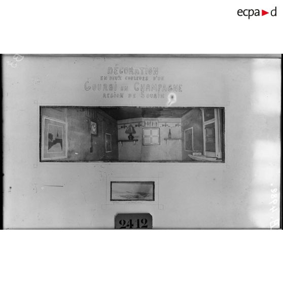 Paris, salon des Armées, Décoration d’un gourbi en Champagne, de Souchon. [légende d’origine]