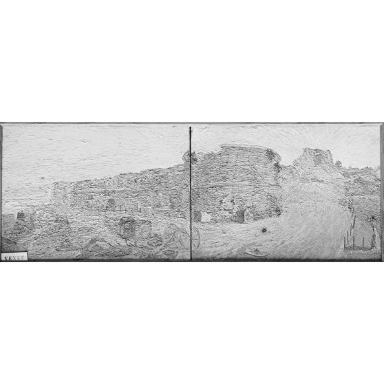 Paris, galerie Druet. Exposition d'oeuvres de Henry Valensi, artiste attaché au QG du corps expéditionnaire des Dardannelles. Front de mer du château fort de Seddul Bahr, soleil levant. [légende d’origine]