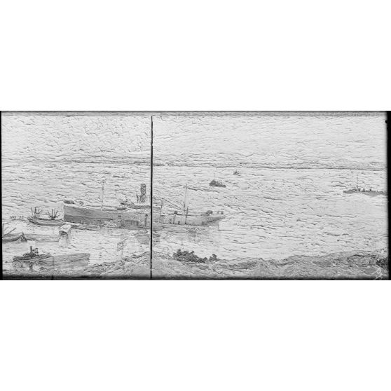 Paris, galerie Druet. Exposition d'oeuvres de Henry Valensi. Panorama du camp français pris des batteries d'Ertugrul. [légende d’origine]