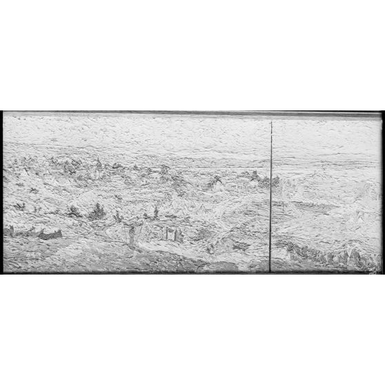 Paris, galerie Druet. Exposition d'oeuvres de Henry Valensi. Panorama du camp français pris des batteries d'Ertugrul.. [légende d’origine]