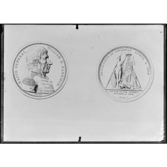 Paris, bibliothèque nationale. Médaille américaine. Major general Harrison, victoire de la Tamise. [légende d'origine]