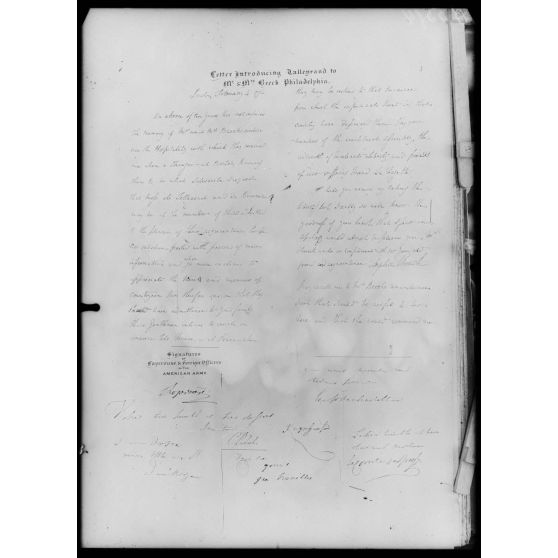 Paris, bibliothèque nationale. Traduction de Talleyrand à M. et Mme Breck, de Philadelphie. [légende d'origine]