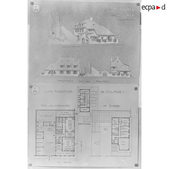 Paris. Concours pour la reconstruction des habitations rurales dans les départements envahis. Auberge en Champagne. [légende d'origine]