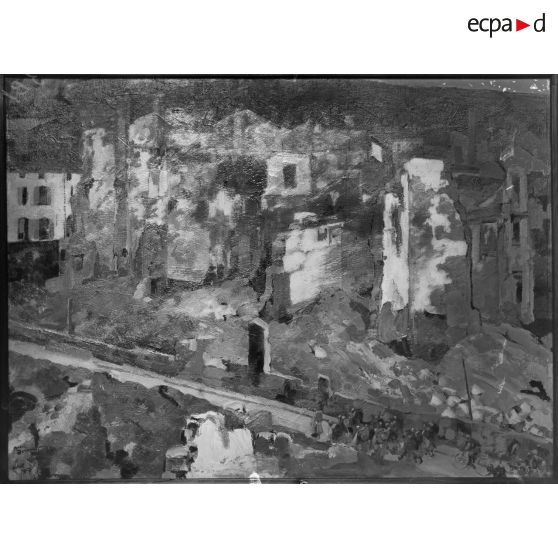 Paris. Musée du Luxembourg. Exposition des peintres en mission aux armées. La rue Mazel à Verdun par André Derambez. [légende d'origine]