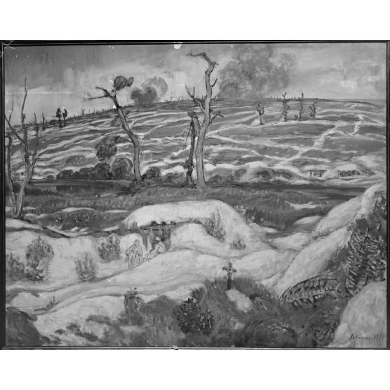 Paris. Musée du Luxembourg. Exposition des peintres en mission aux armées. En Champagne, par Le Basque. [légende d'origine]