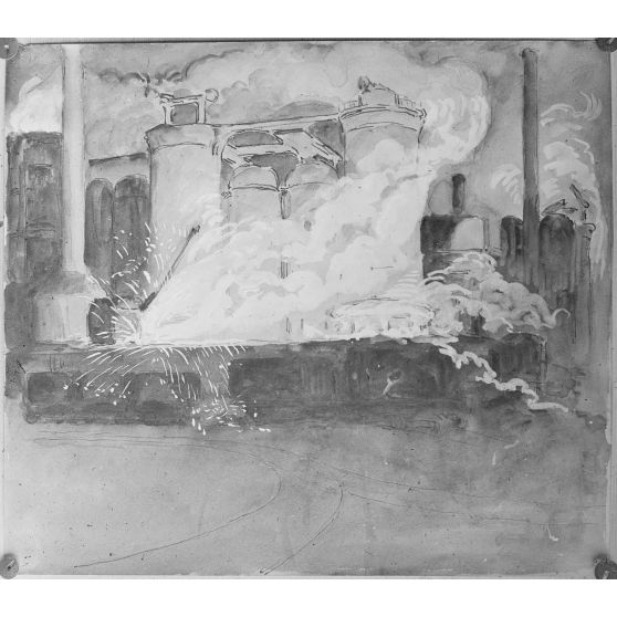 Paris. Dessin de Bracquemont, du Creusot. Les hauts fourneaux la nuit. [légende d'origine]