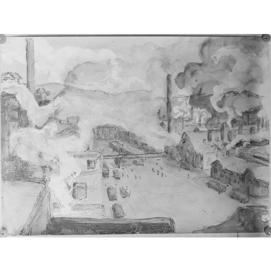 Paris. Dessin de Bracquemont, du Creusot. Les fumées du Creusot. [légende d'origine]