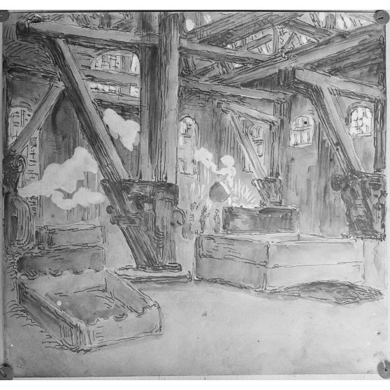 Paris. Dessin de Bracquemont, du Creusot. Atelier de moulage et fonderie. [légende d'origine]
