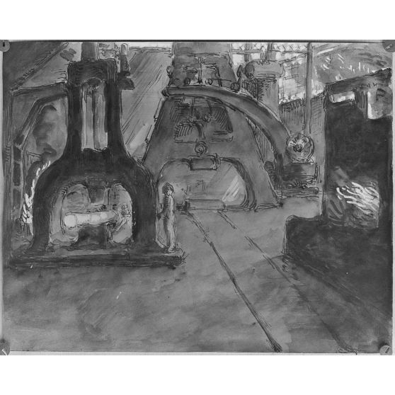 Paris. Dessin de Bracquemont, du Creusot. Le marteau pilon. [légende d'origine]