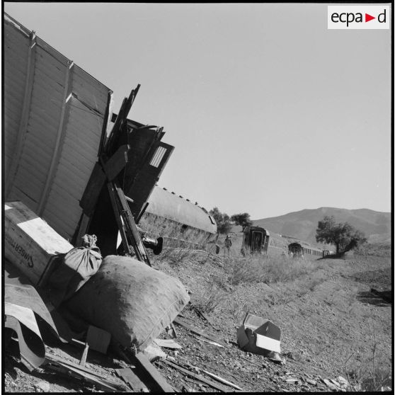 Vue générale du train Alger-Oran déraillé.