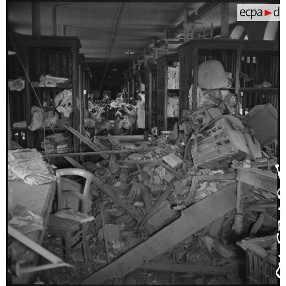 Plan général d'une buanderie d'un hôpital touchée par un bombardement allemand.