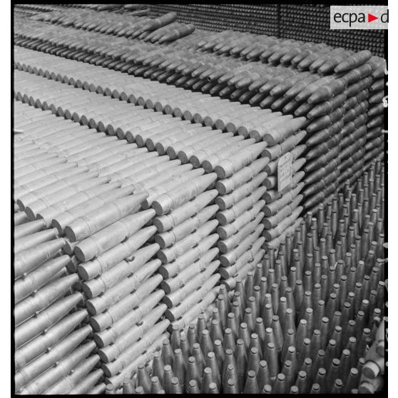 Plan général d'obus alignés et rangés.