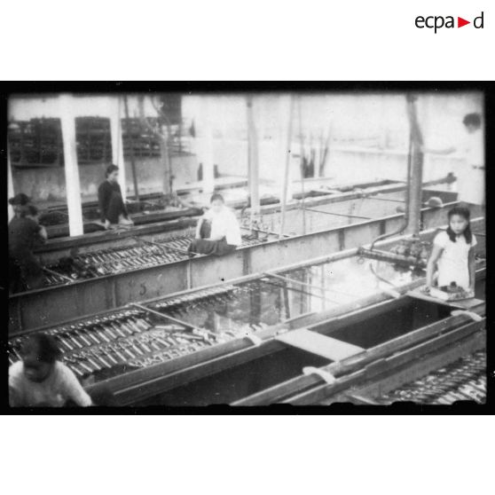 Les employés et les installations de l'usine des Brasseries et Glacières de l'Indochine (BGI) de Saigon. [description provisoire]