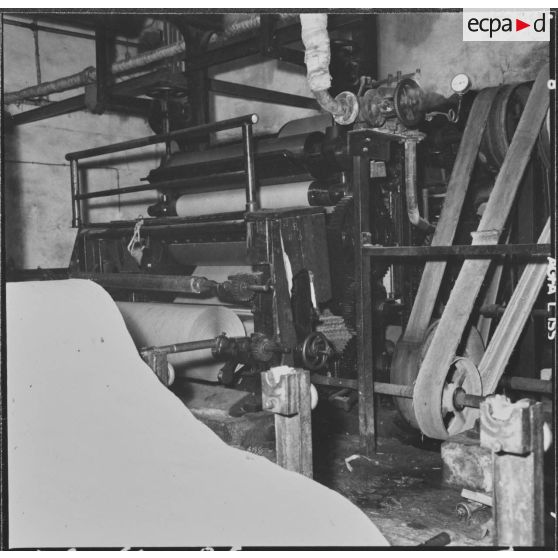 Aïn el Hadjar. Fabrique de papier. Sortie de la machine.