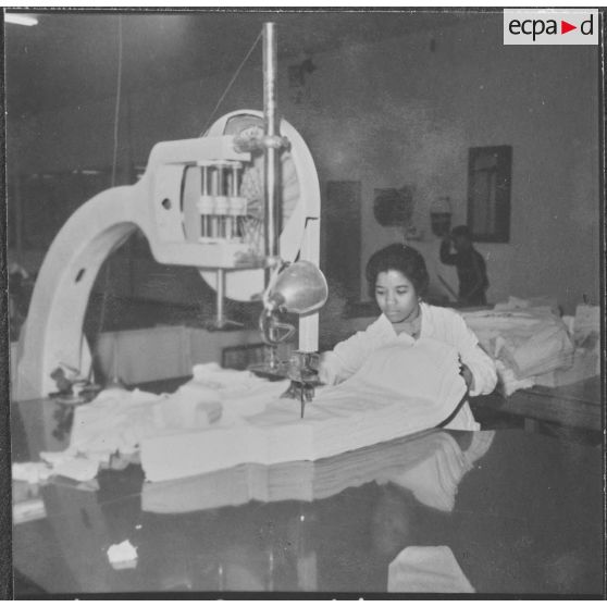 Relizane. Bonneterie d'Oued-Zina. Découpage de bandes tricotées.