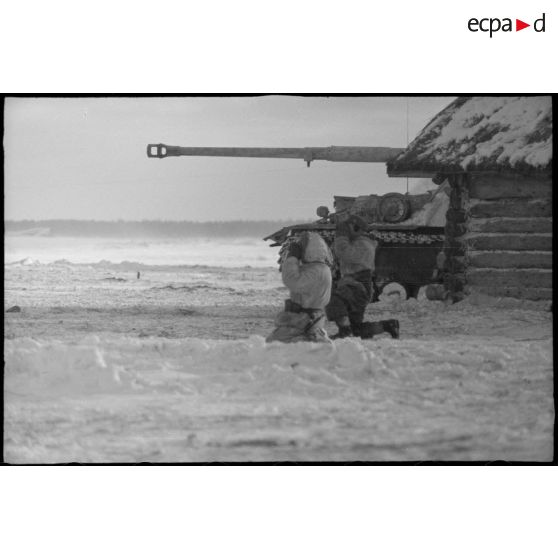 Un Nashorn (Sd.kfz.164) armé d'un canon de 8,8 cm Pak 41/43 du du 1er escadron du schwere Panzerjäger-Abteilung 519.