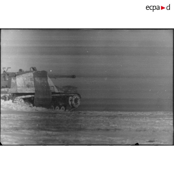 Un Nashorn (Sd.kfz.164) armé d'un canon de 8,8 cm Pak 41/43 du du 1er escadron du schwere Panzerjäger-Abteilung 519.