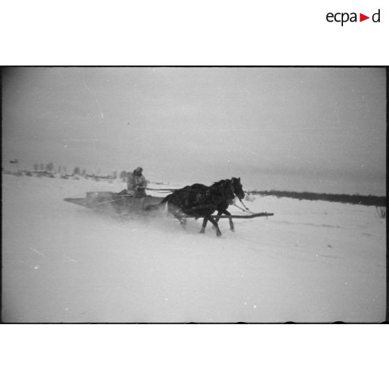 Un soldat allemand sur un traineau.