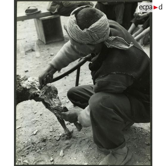 Ouled Haddada, avril 1961. Je coupe, je découpe… [légende d'origine]
