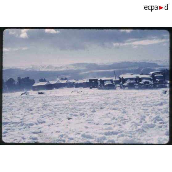 Forêt de Tamesguida, campement 2/13 RDP [régiment de dragons parachutistes]. Janvier 1961. [légende d'origine]